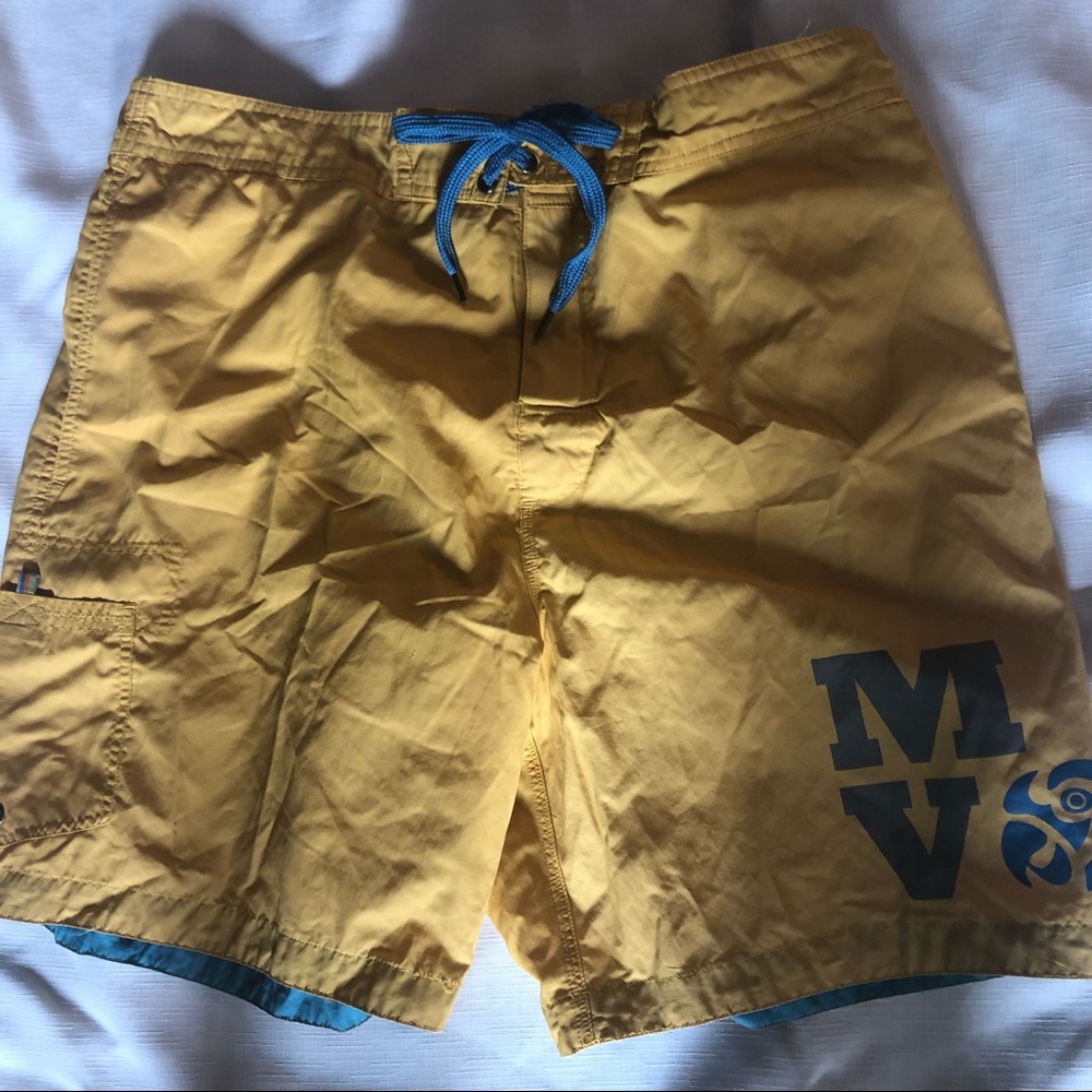 Margaritaville Nylon Cotton Velcro Tie Elastic Waist Swim Trunks in EUC …